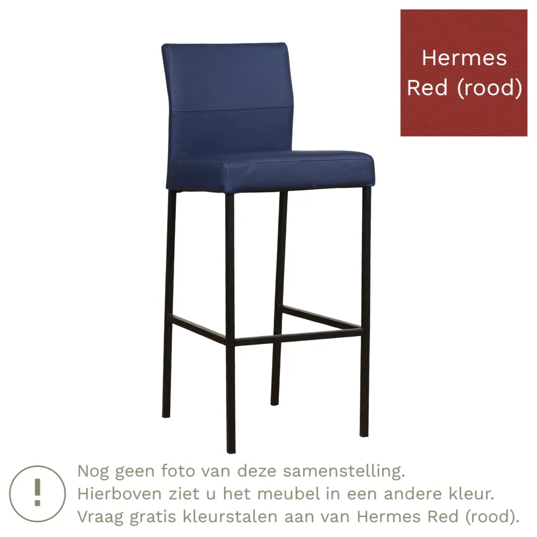 afbeelding van Leren barkruk Bright hoog - Hermes Red (rood) - Poten staal vierkant zwart