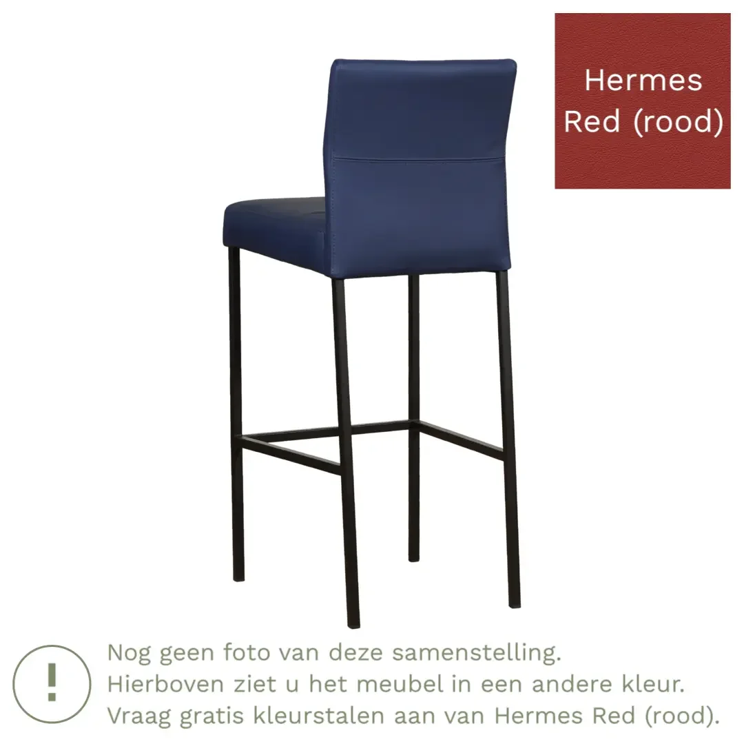 afbeelding van Leren barkruk Bright hoog - Hermes Red (rood) - Poten staal vierkant zwart