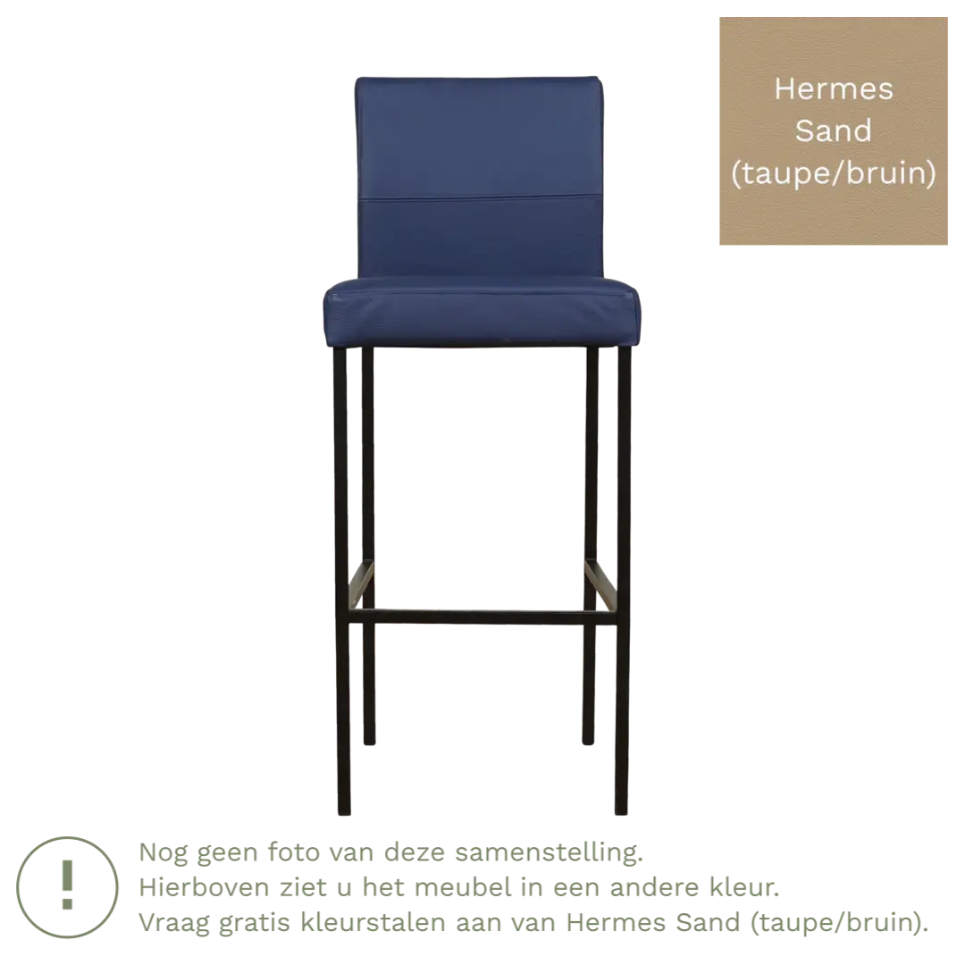 afbeelding van Leren barkruk Bright hoog - Hermes Sand (taupe/bruin) - Poten staal vierkant zwart