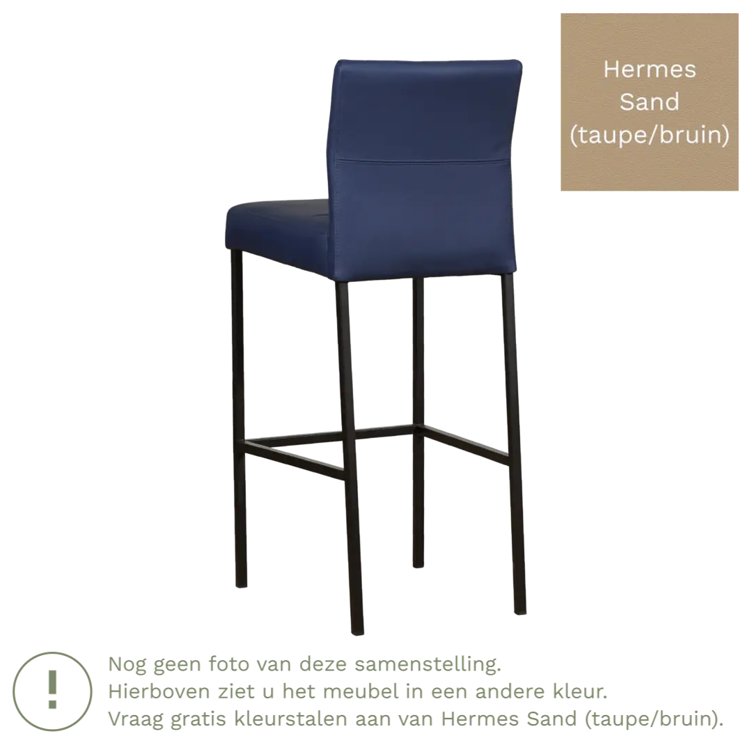 afbeelding van Leren barkruk Bright hoog - Hermes Sand (taupe/bruin) - Poten staal vierkant zwart