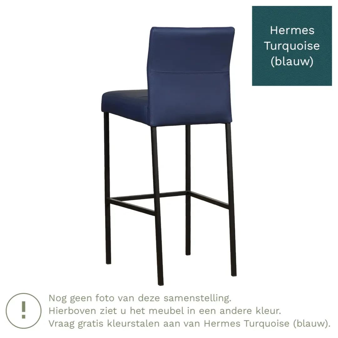 afbeelding van Leren barkruk Bright hoog - Hermes Turquoise (blauw) - Poten staal vierkant zwart