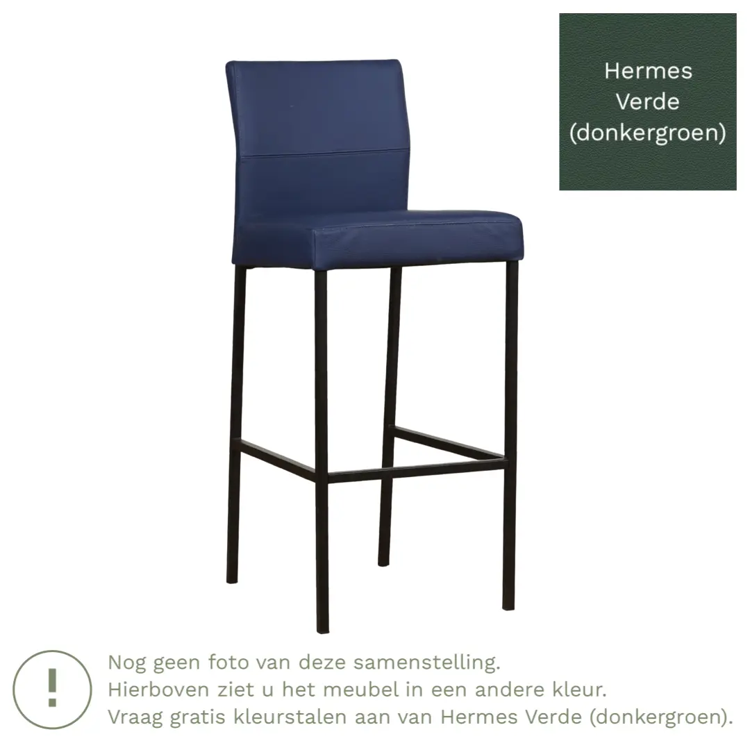 afbeelding van Leren barkruk Bright hoog - Hermes Verde (donkergroen) - Poten staal vierkant RVS