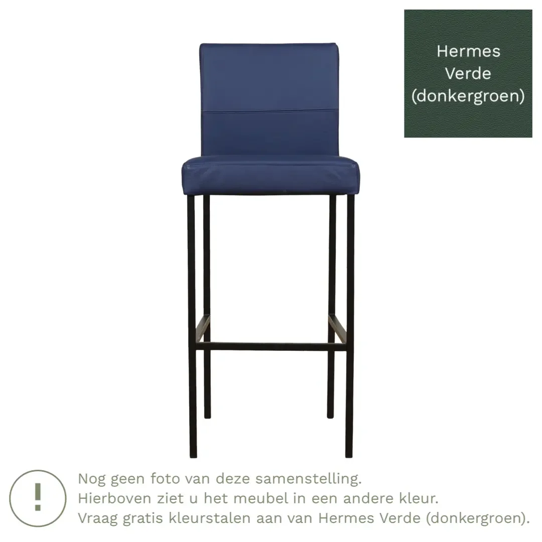 afbeelding van Leren barkruk Bright hoog - Hermes Verde (donkergroen) - Poten staal vierkant zwart