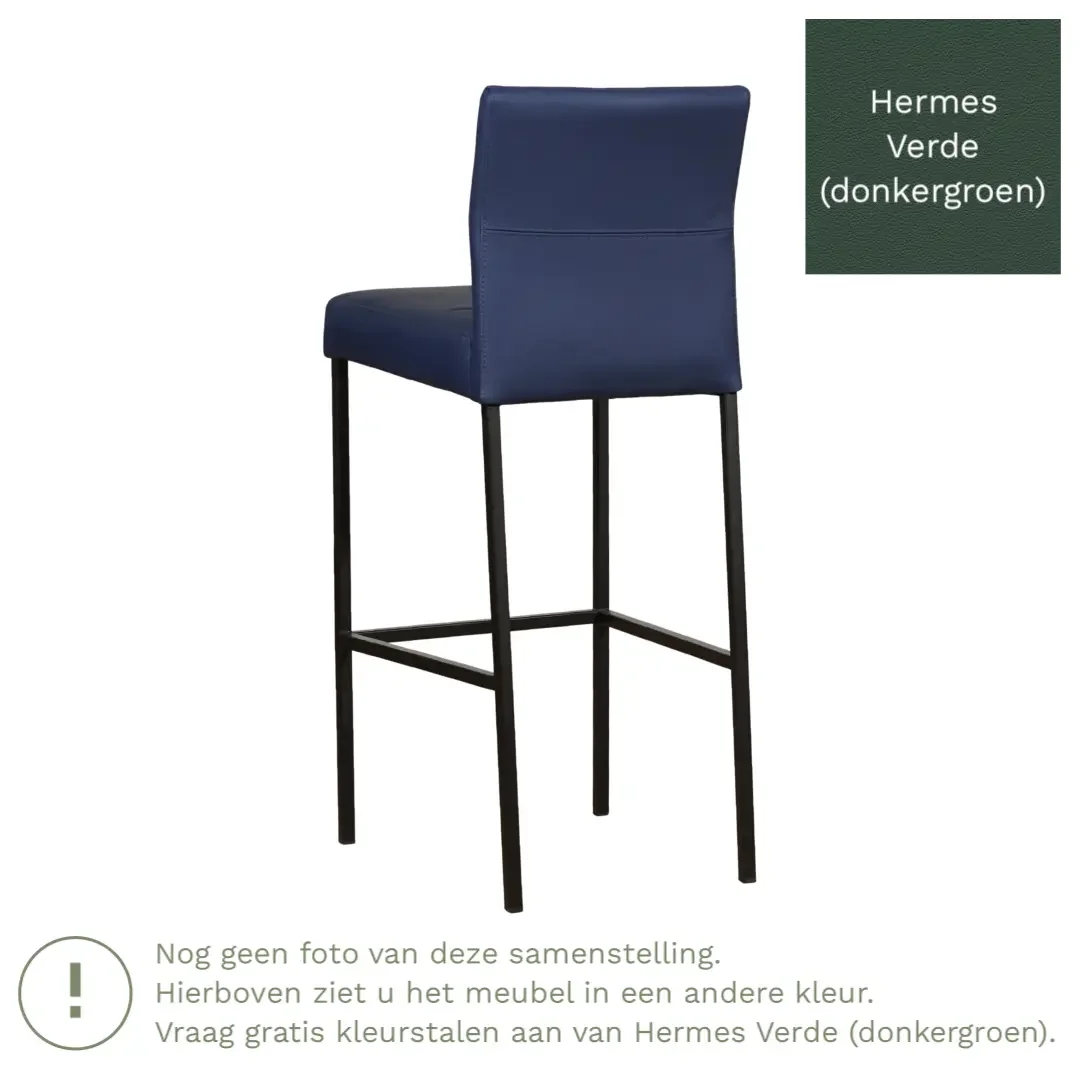 afbeelding van Leren barkruk Bright hoog - Hermes Verde (donkergroen) - Poten staal vierkant zwart