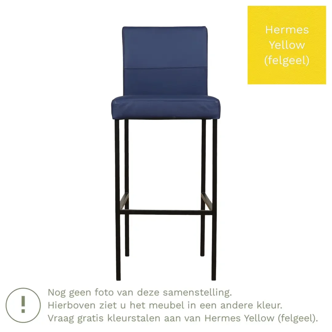 afbeelding van Leren barkruk Bright hoog - Hermes Yellow (felgeel) - Poten staal vierkant RVS