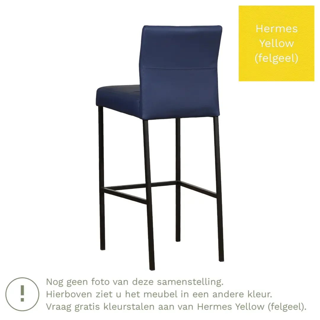 afbeelding van Leren barkruk Bright hoog - Hermes Yellow (felgeel) - Poten staal vierkant RVS