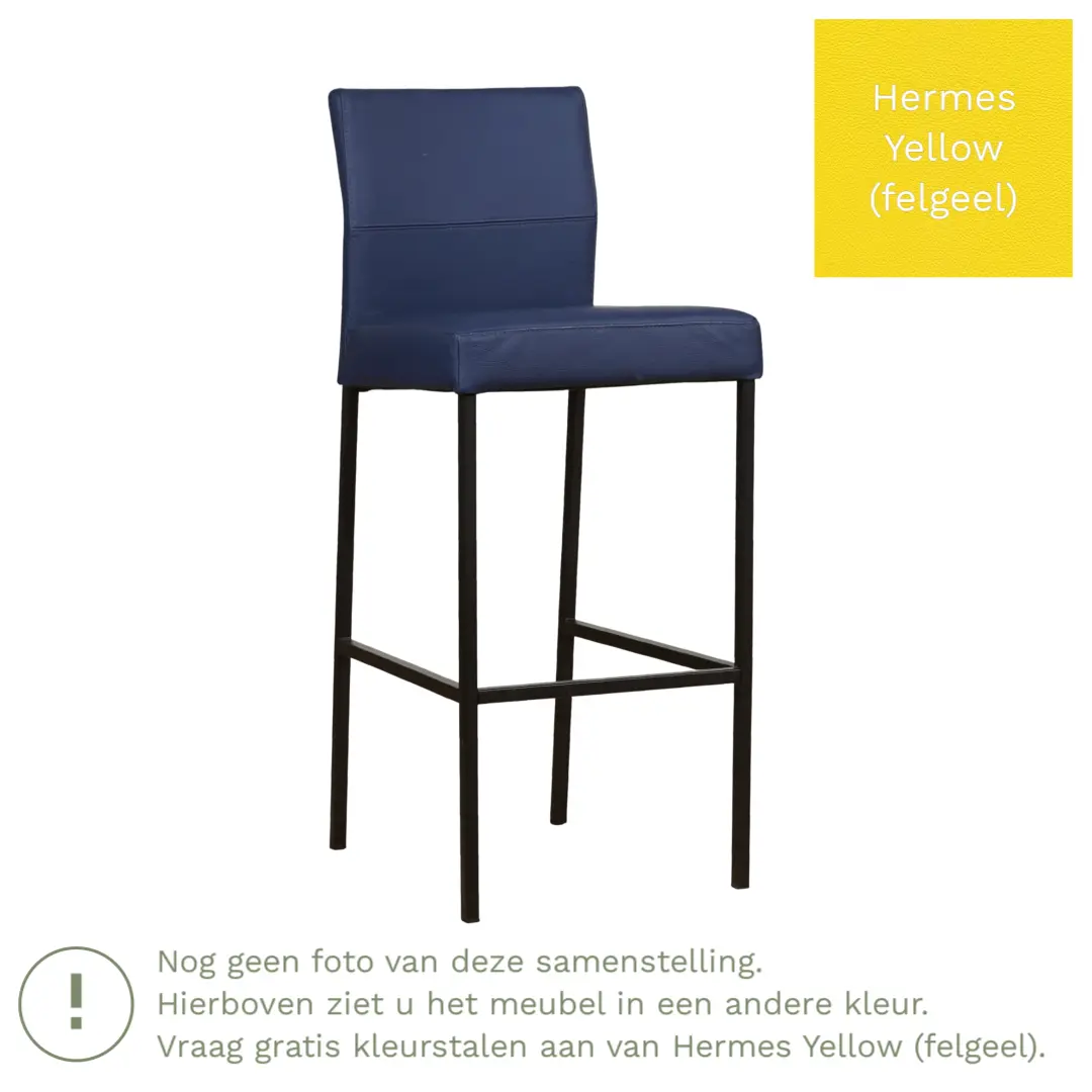 afbeelding van Leren barkruk Bright hoog - Hermes Yellow (felgeel) - Poten staal vierkant zwart