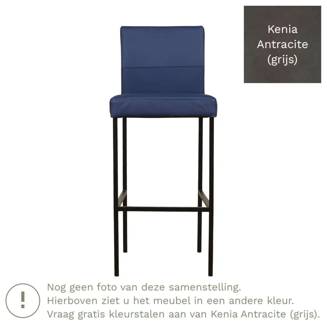 afbeelding van Leren barkruk Bright hoog - Kenia Antracite (grijs) - Poten staal vierkant zwart