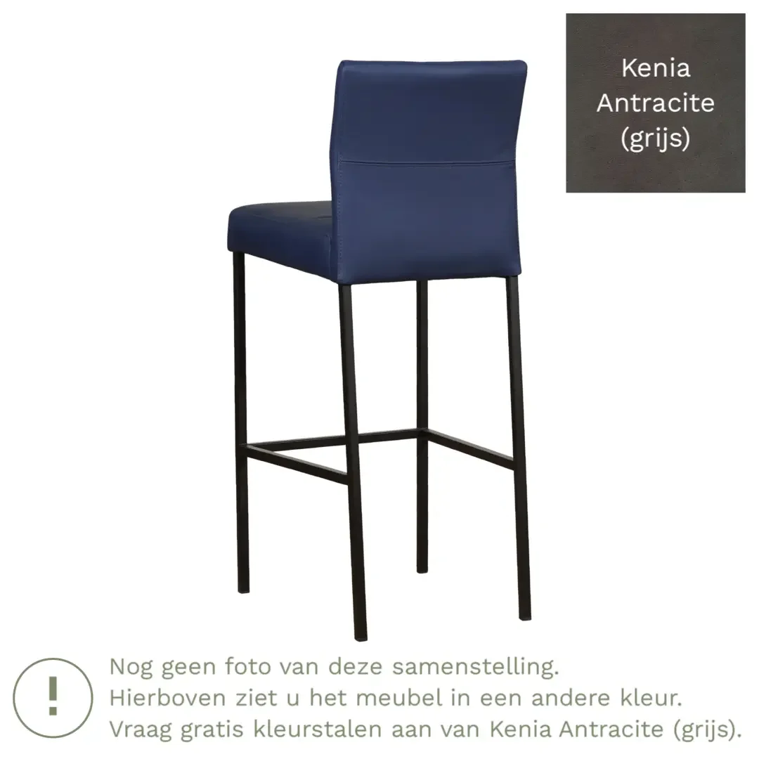 afbeelding van Leren barkruk Bright hoog - Kenia Antracite (grijs) - Poten staal vierkant zwart