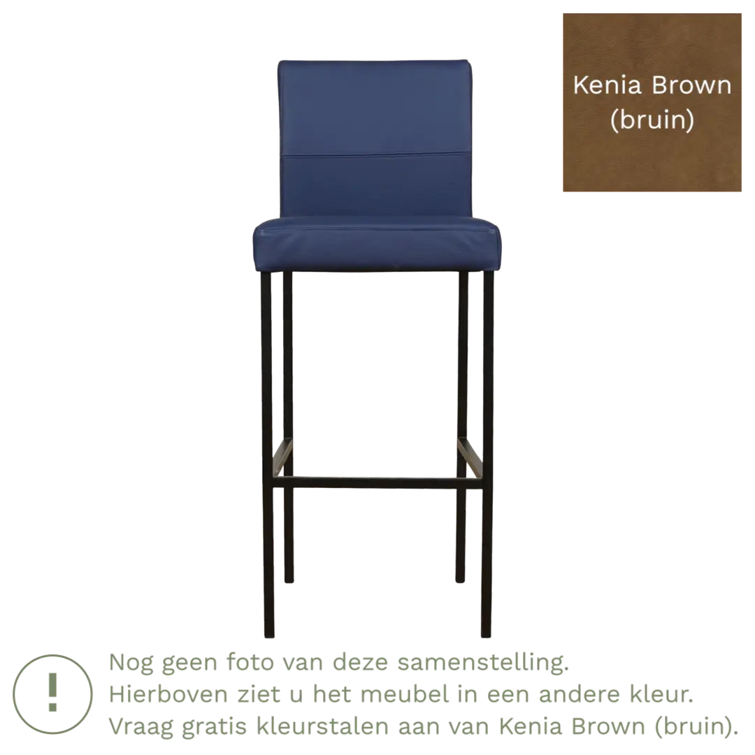 afbeelding van Leren barkruk Bright hoog - Kenia Brown (bruin) - Poten staal vierkant RVS