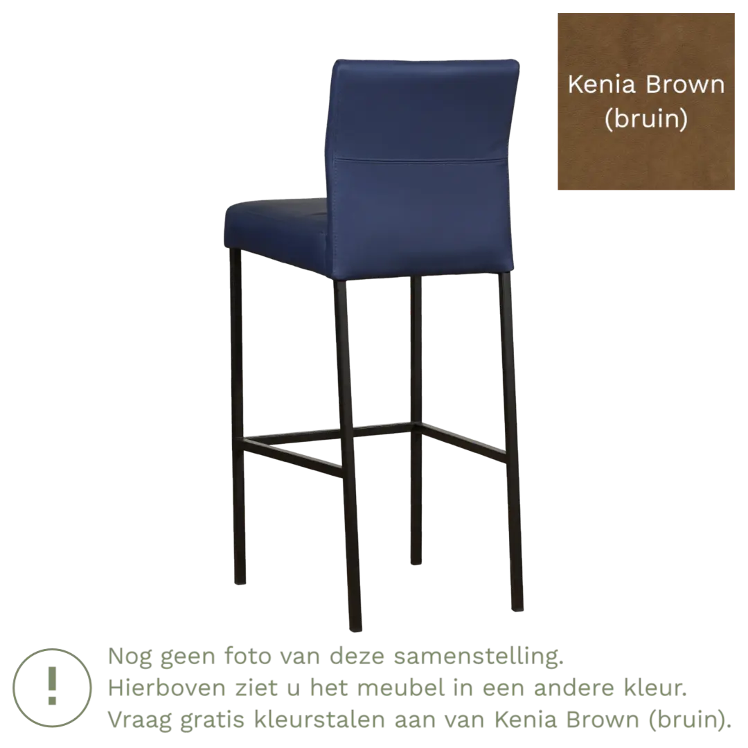 afbeelding van Leren barkruk Bright hoog - Kenia Brown (bruin) - Poten staal vierkant RVS