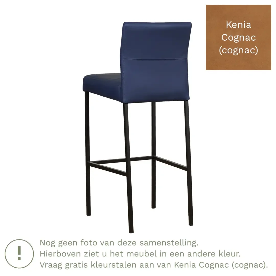 afbeelding van Leren barkruk Bright hoog - Kenia Cognac (cognac) - Poten staal vierkant RVS
