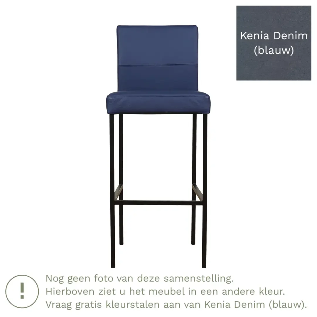 afbeelding van Leren barkruk Bright hoog - Kenia Denim (blauw) - Poten staal vierkant RVS