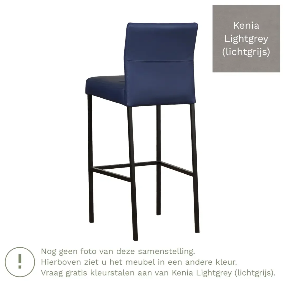 afbeelding van Leren barkruk Bright hoog - Kenia Lightgrey (lichtgrijs) - Poten staal vierkant zwart
