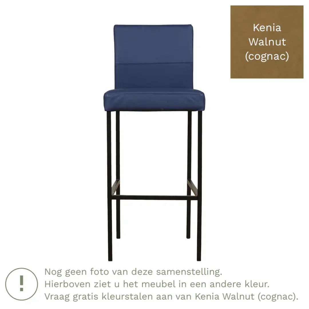 afbeelding van Leren barkruk Bright hoog - Kenia Walnut (cognac) - Poten staal vierkant zwart