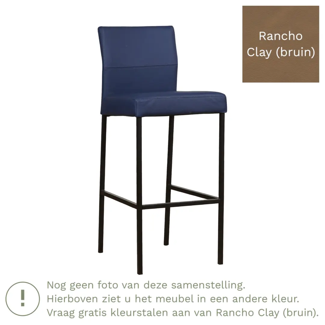 afbeelding van Leren barkruk Bright hoog - Rancho Clay (bruin) - Poten staal vierkant RVS