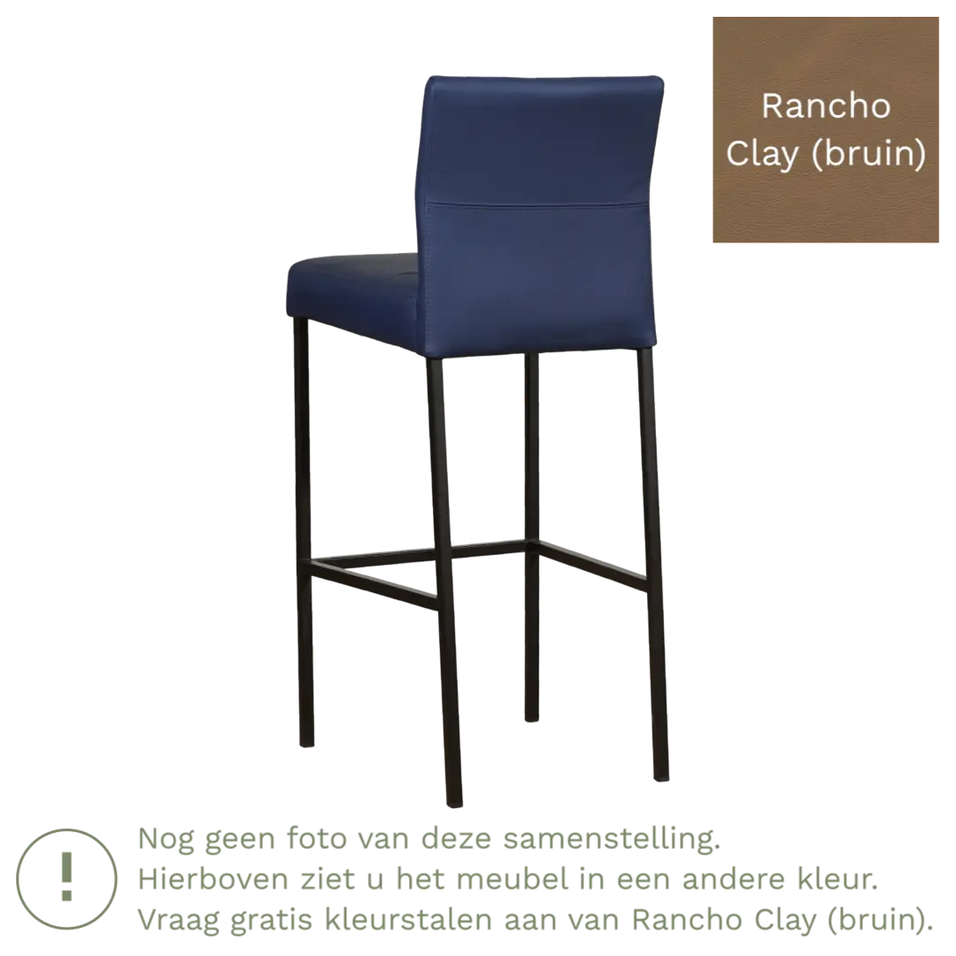 afbeelding van Leren barkruk Bright hoog - Rancho Clay (bruin) - Poten staal vierkant RVS
