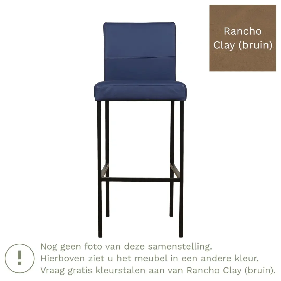 afbeelding van Leren barkruk Bright hoog - Rancho Clay (bruin) - Poten staal vierkant zwart