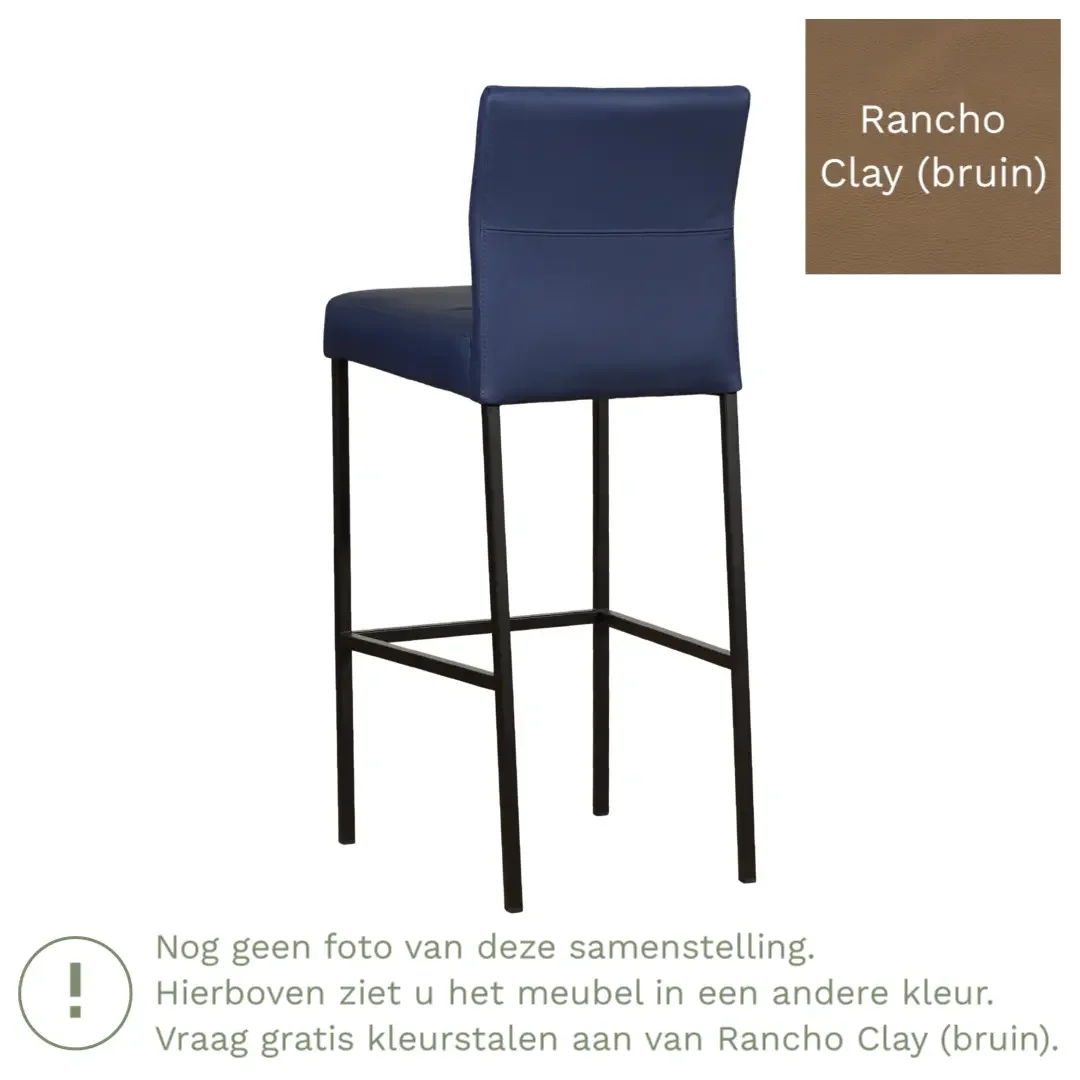 afbeelding van Leren barkruk Bright hoog - Rancho Clay (bruin) - Poten staal vierkant zwart