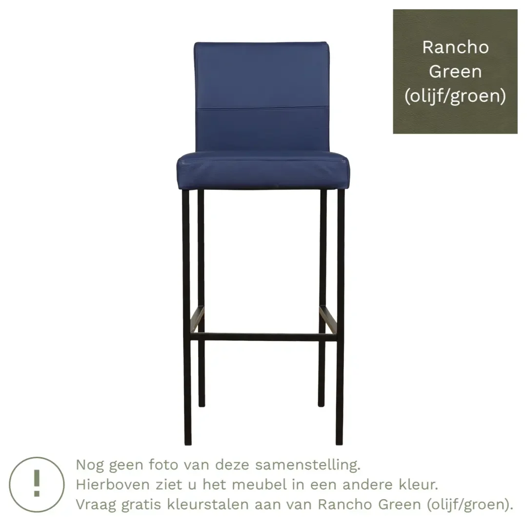 afbeelding van Leren barkruk Bright hoog - Rancho Green (olijf/groen) - Poten staal vierkant RVS
