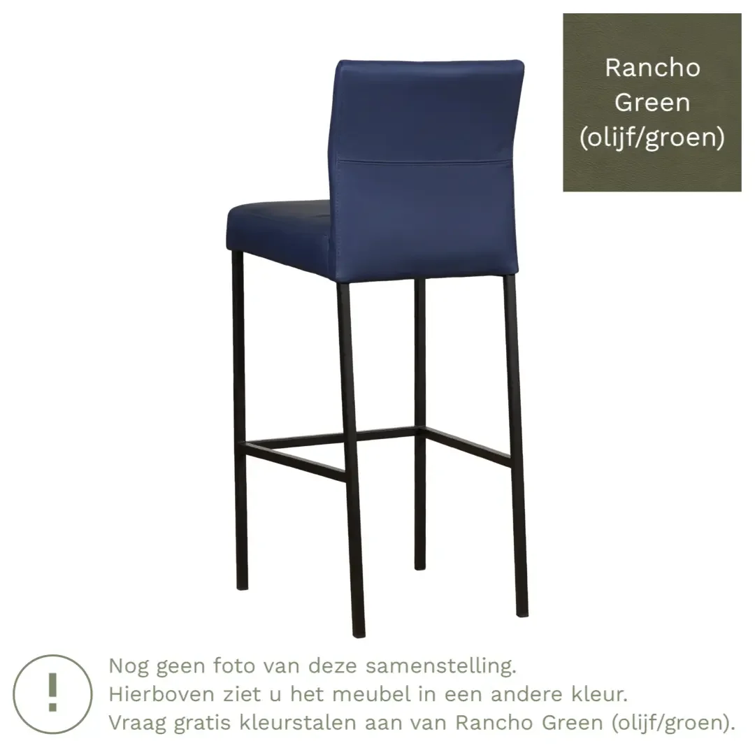afbeelding van Leren barkruk Bright hoog - Rancho Green (olijf/groen) - Poten staal vierkant RVS
