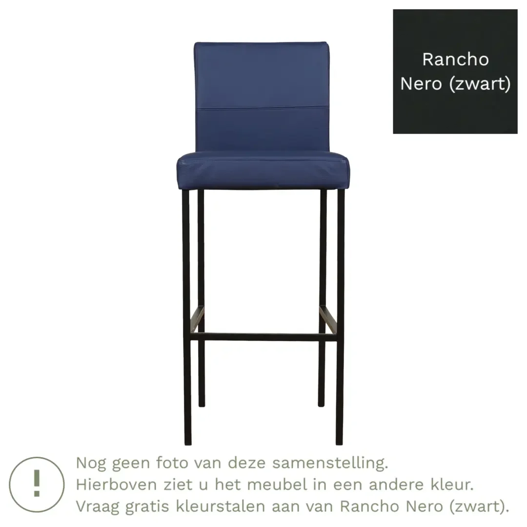 afbeelding van Leren barkruk Bright hoog - Rancho Nero (zwart) - Poten staal vierkant RVS