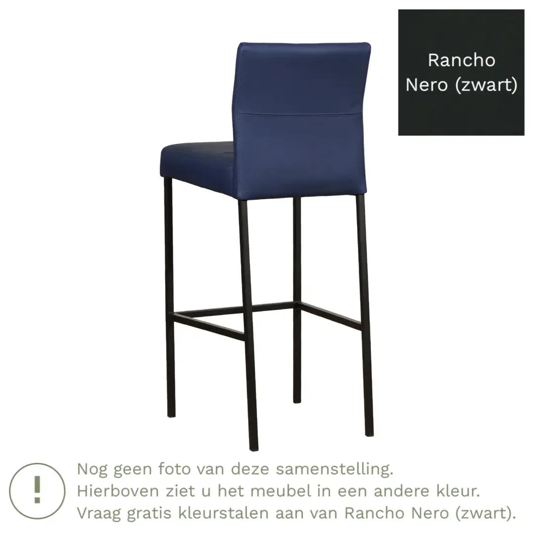afbeelding van Leren barkruk Bright hoog - Rancho Nero (zwart) - Poten staal vierkant RVS
