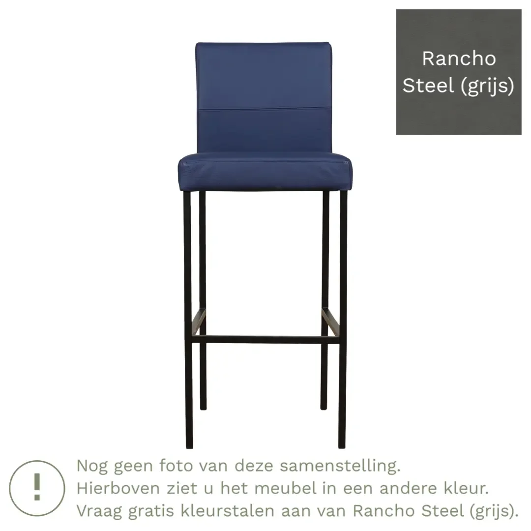 afbeelding van Leren barkruk Bright hoog - Rancho Steel (grijs) - Poten staal vierkant RVS