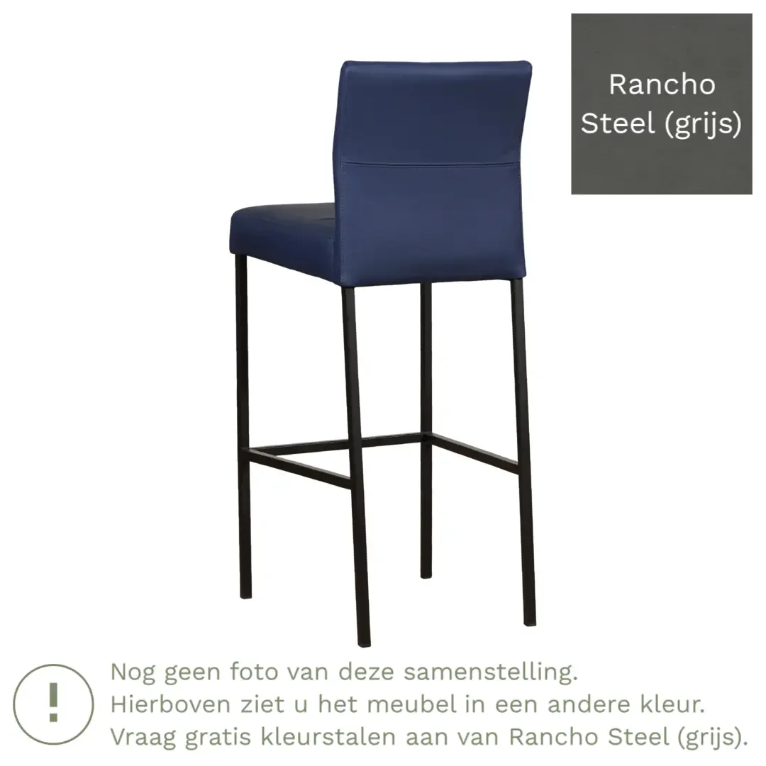 afbeelding van Leren barkruk Bright hoog - Rancho Steel (grijs) - Poten staal vierkant zwart