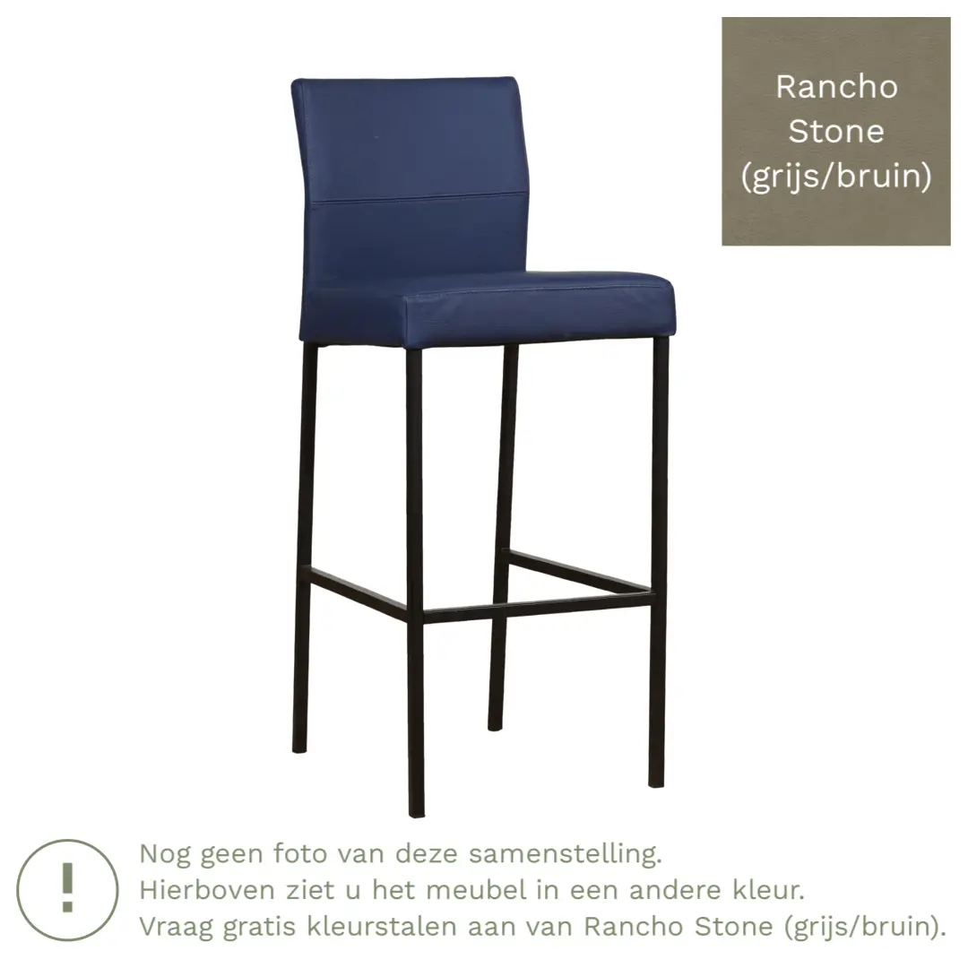afbeelding van Leren barkruk Bright hoog - Rancho Stone (grijs/bruin) - Poten staal vierkant RVS