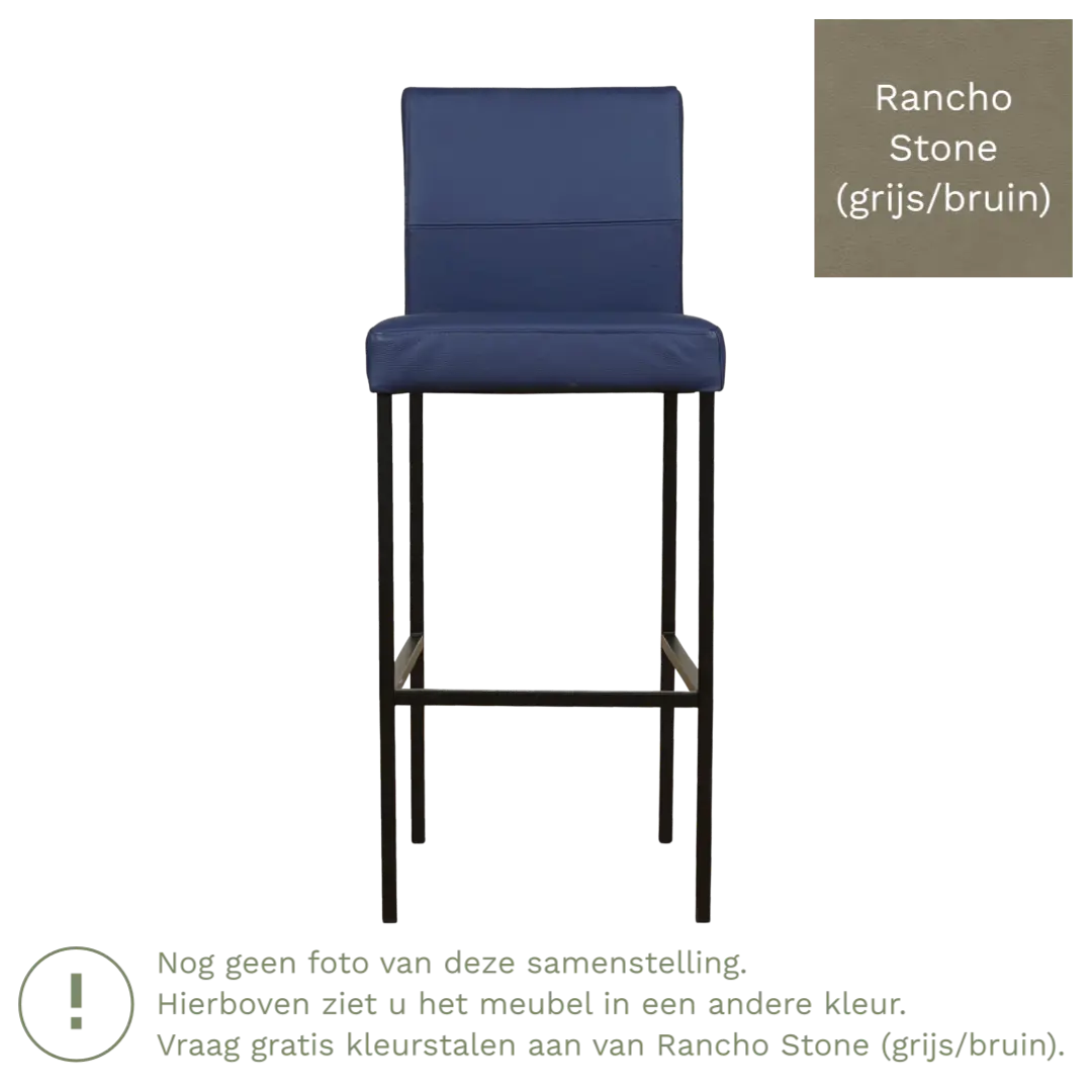 afbeelding van Leren barkruk Bright hoog - Rancho Stone (grijs/bruin) - Poten staal vierkant RVS