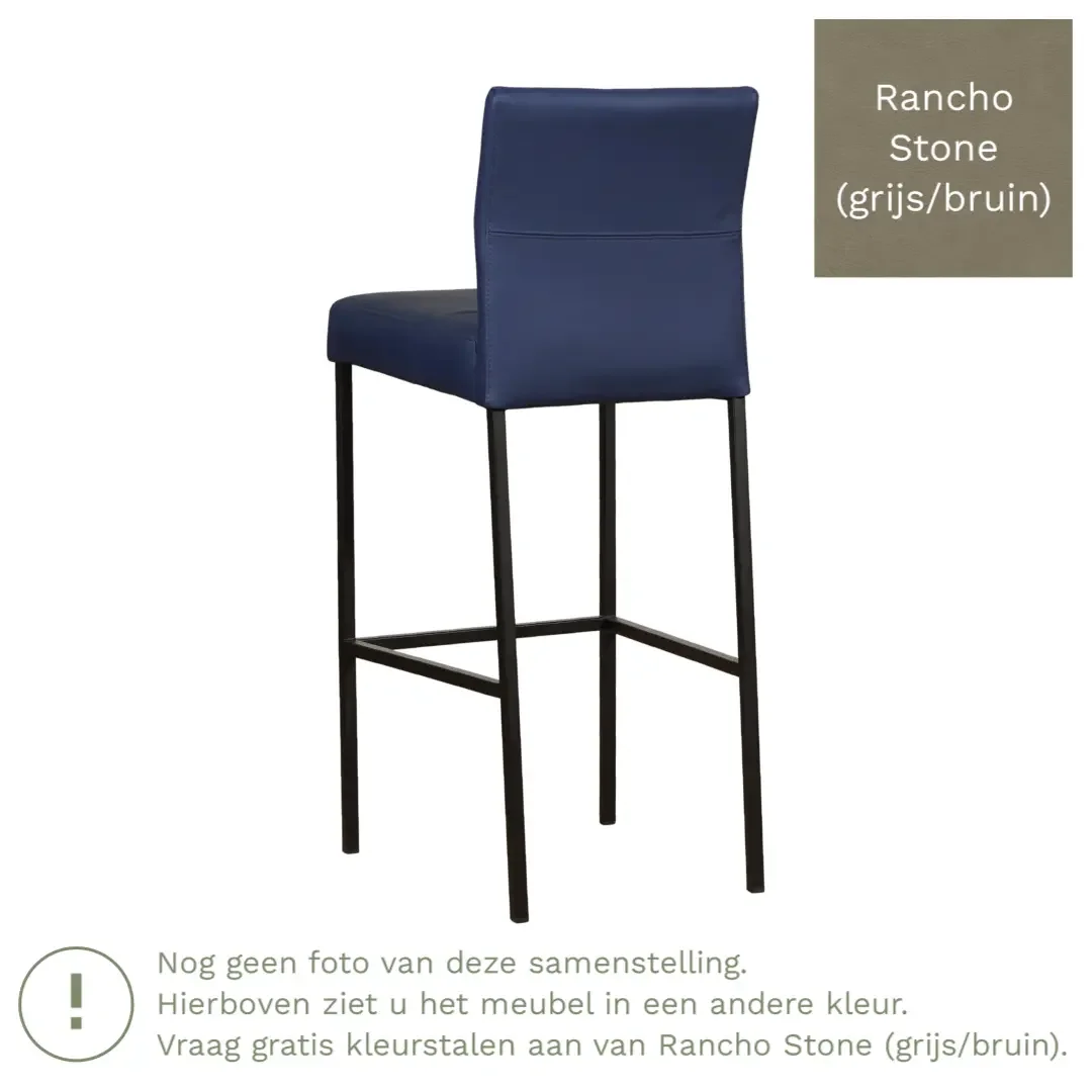 afbeelding van Leren barkruk Bright hoog - Rancho Stone (grijs/bruin) - Poten staal vierkant zwart