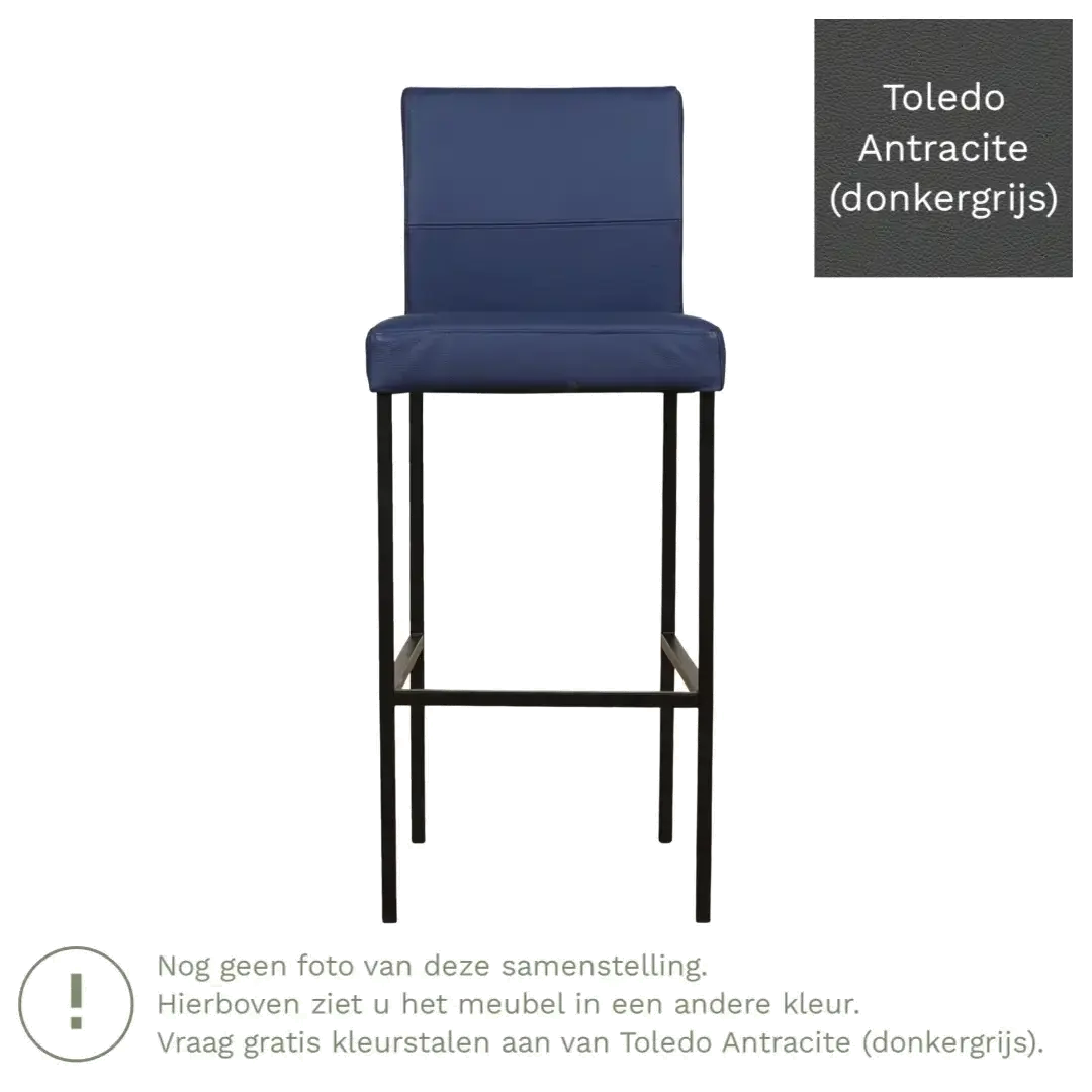 afbeelding van Leren barkruk Bright hoog - Toledo Antracite (donkergrijs) - Poten staal vierkant zwart