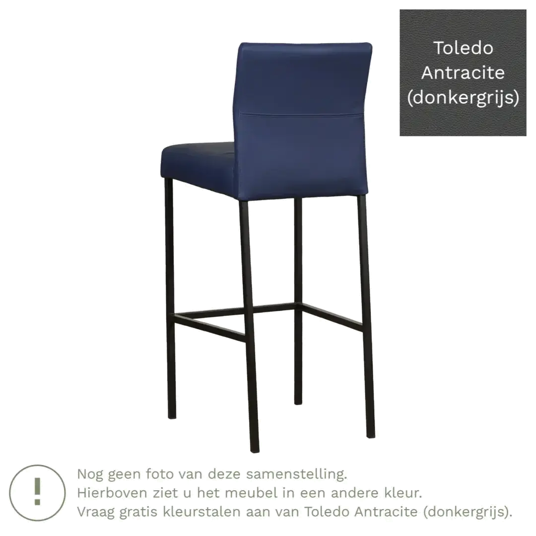 afbeelding van Leren barkruk Bright hoog - Toledo Antracite (donkergrijs) - Poten staal vierkant zwart