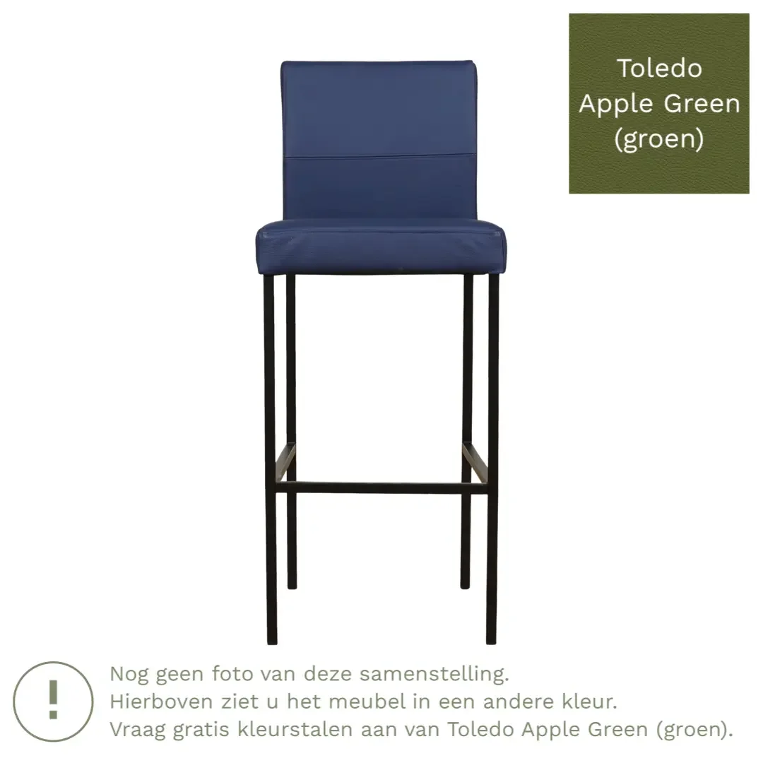 afbeelding van Leren barkruk Bright hoog - Toledo Apple Green (groen) - Poten staal vierkant RVS