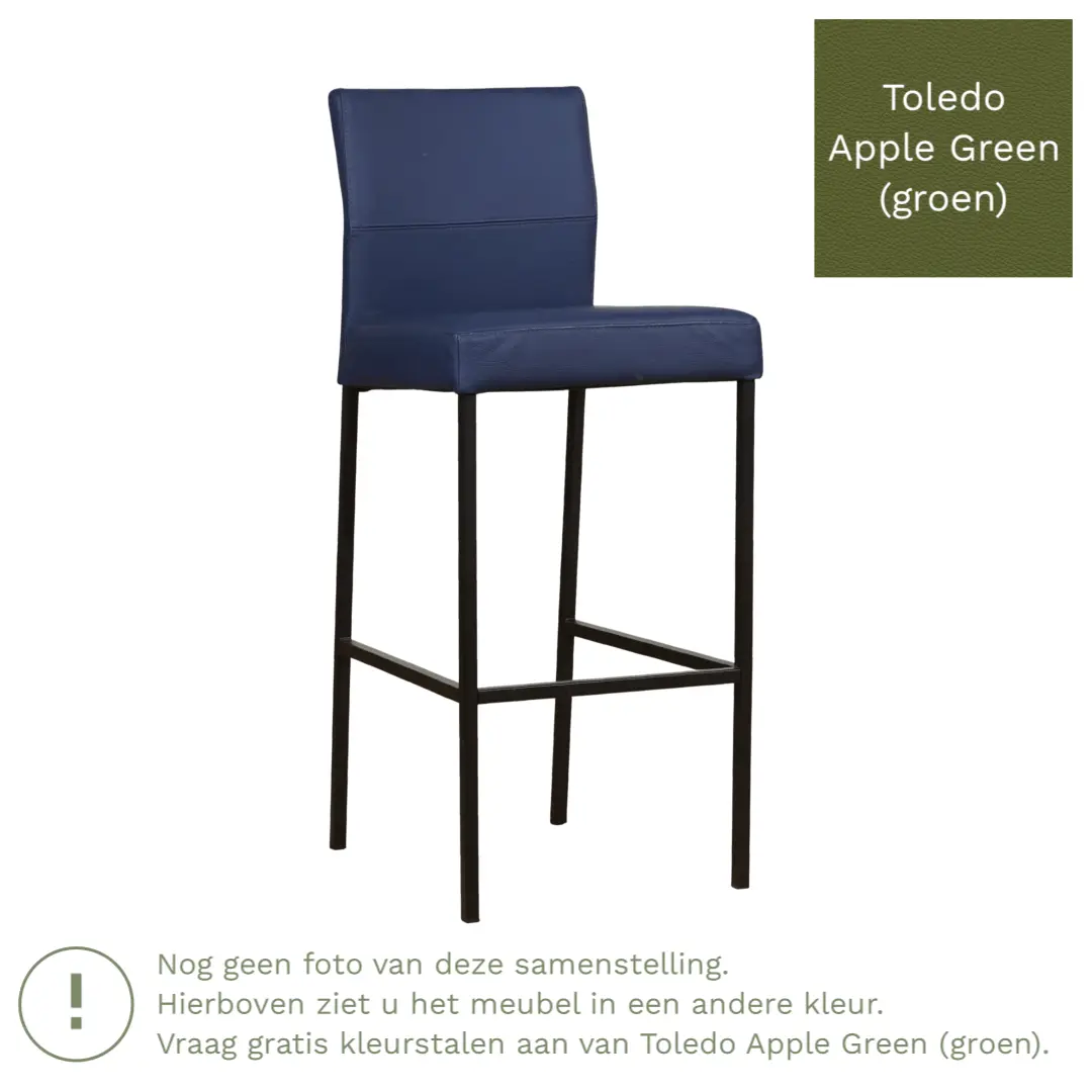afbeelding van Leren barkruk Bright hoog - Toledo Apple Green (groen) - Poten staal vierkant zwart