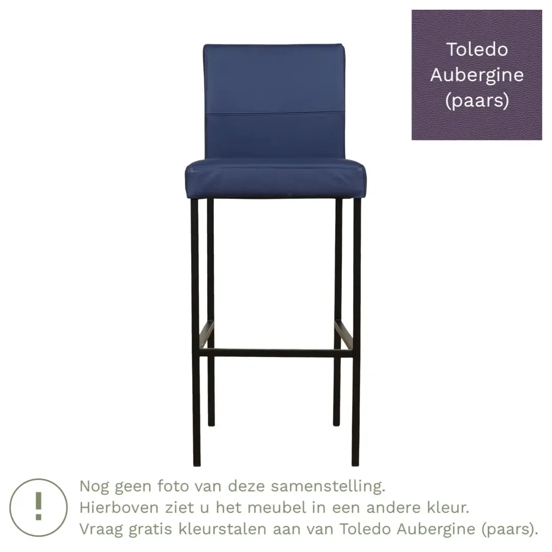 afbeelding van Leren barkruk Bright hoog - Toledo Aubergine (paars) - Poten staal vierkant zwart