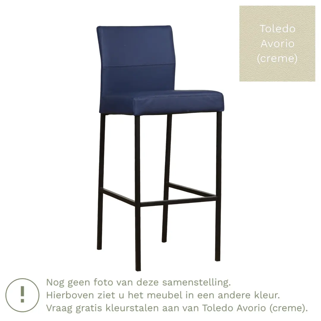 afbeelding van Leren barkruk Bright hoog - Toledo Avorio (crème) - Poten staal vierkant RVS