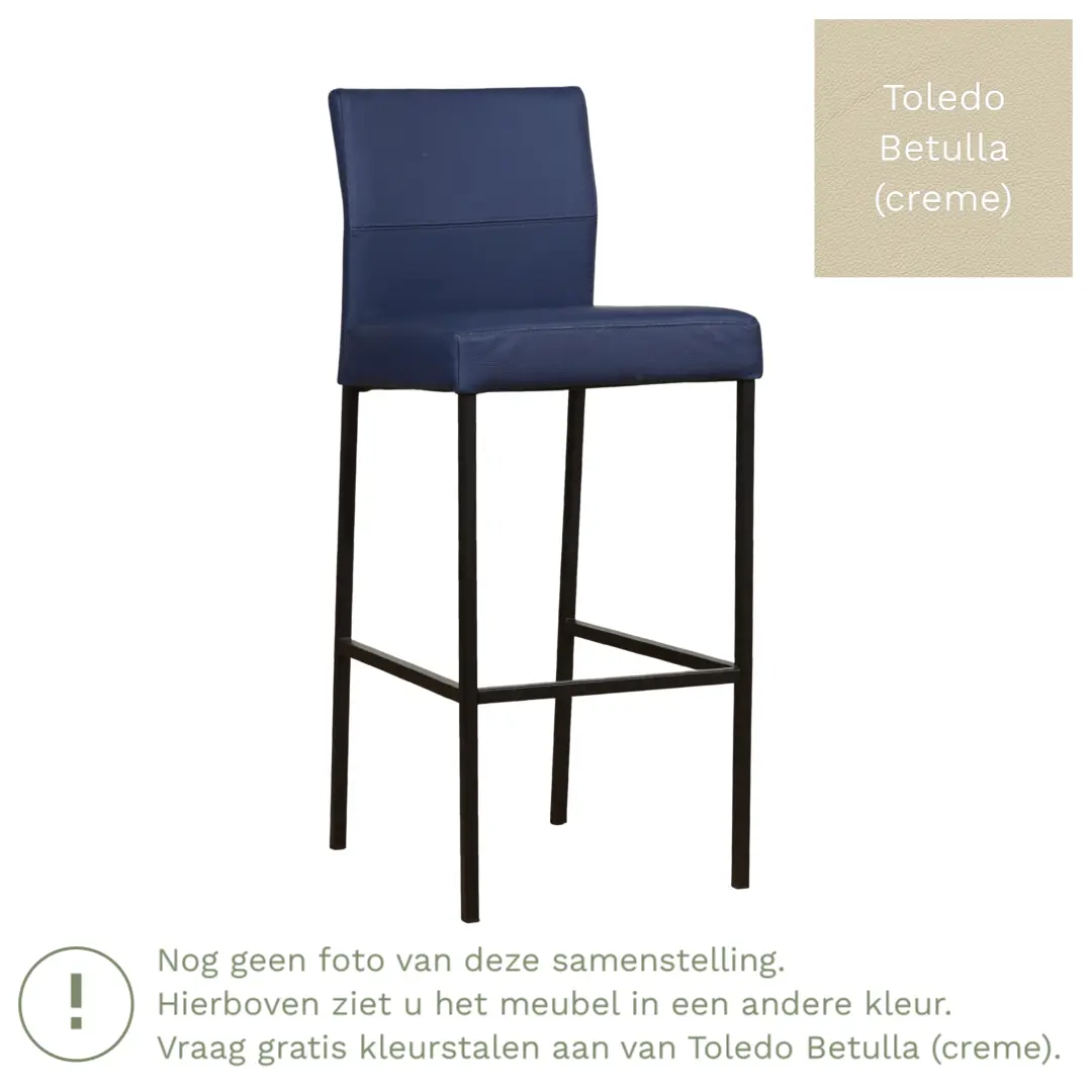 afbeelding van Leren barkruk Bright hoog - Toledo Betulla (crème) - Poten staal vierkant RVS