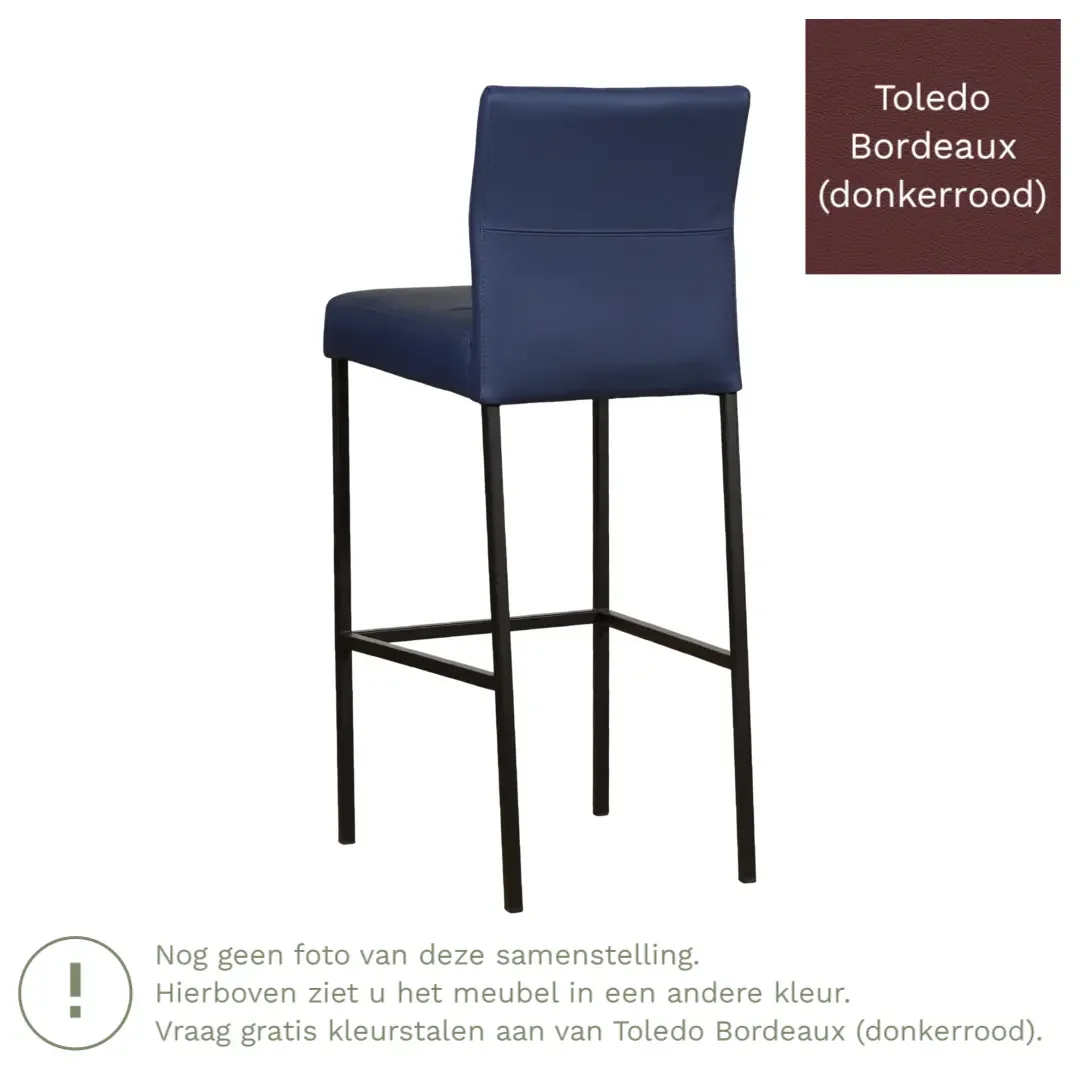afbeelding van Leren barkruk Bright hoog - Toledo Bordeaux (donkerrood) - Poten staal vierkant zwart
