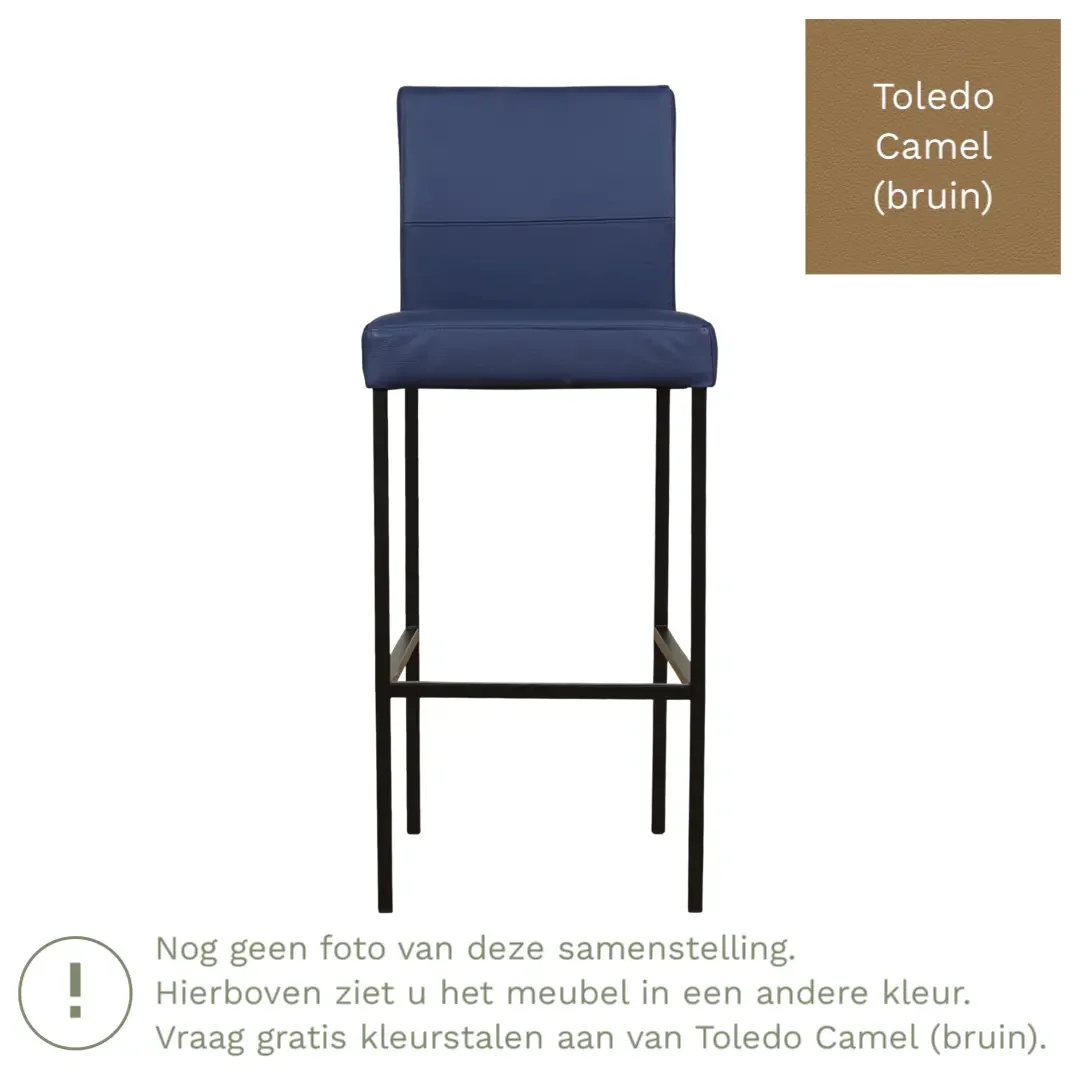 afbeelding van Leren barkruk Bright hoog - Toledo Camel (bruin) - Poten staal vierkant RVS