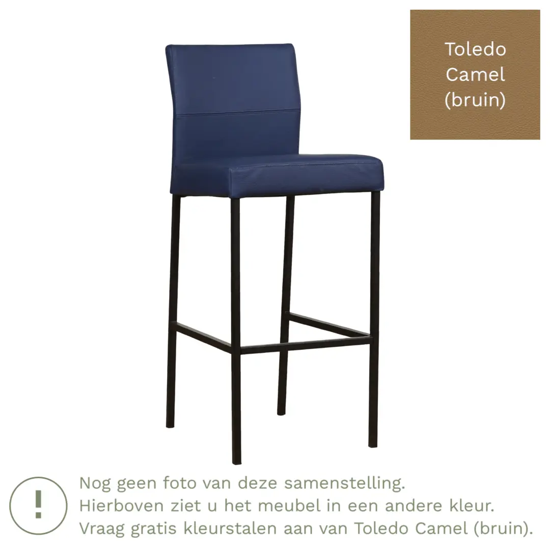 afbeelding van Leren barkruk Bright hoog - Toledo Camel (bruin) - Poten staal vierkant zwart