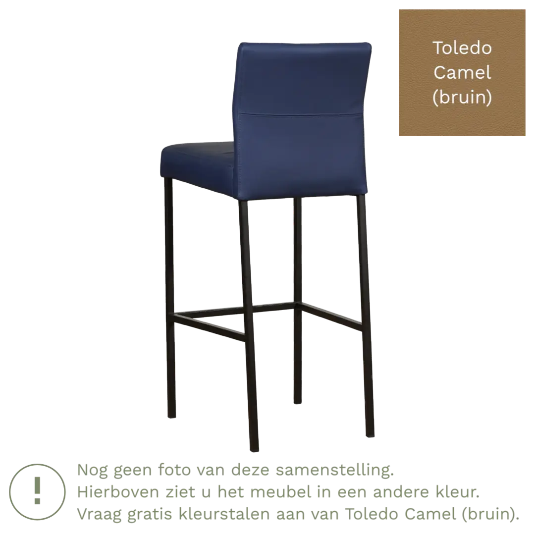 afbeelding van Leren barkruk Bright hoog - Toledo Camel (bruin) - Poten staal vierkant zwart