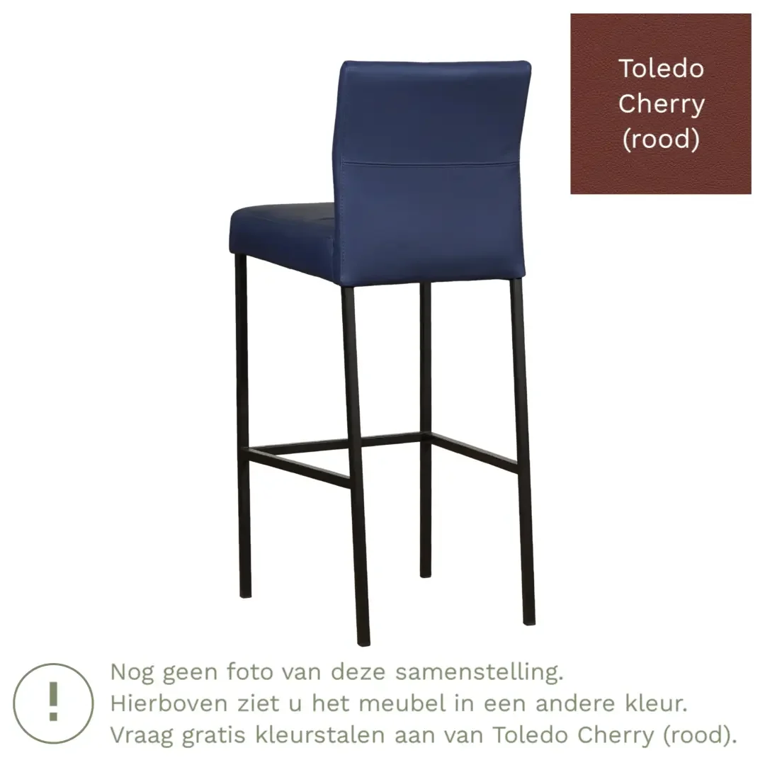 afbeelding van Leren barkruk Bright hoog - Toledo Cherry (rood) - Poten staal vierkant RVS