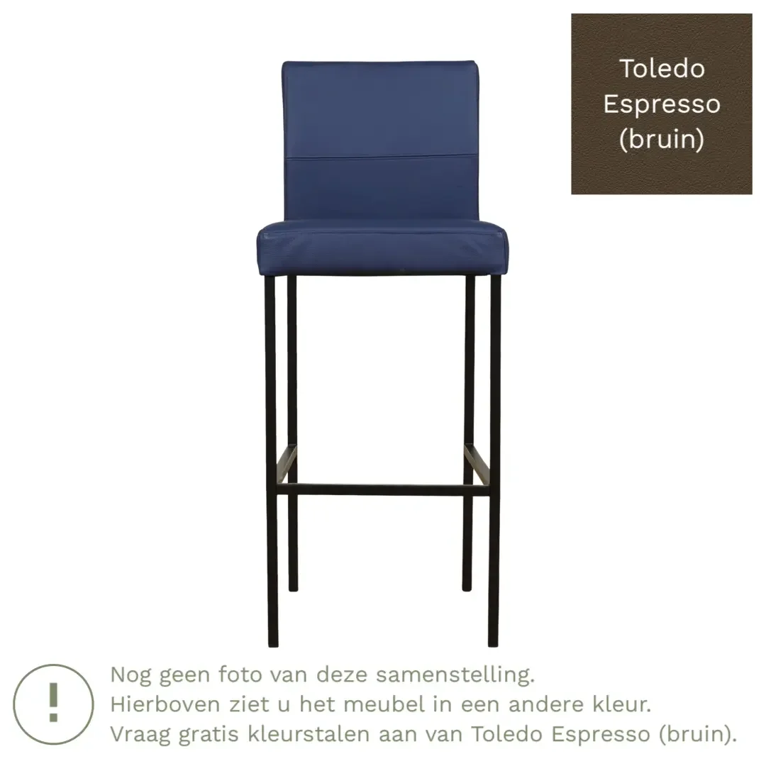 afbeelding van Leren barkruk Bright hoog - Toledo Espresso (bruin) - Poten staal vierkant zwart