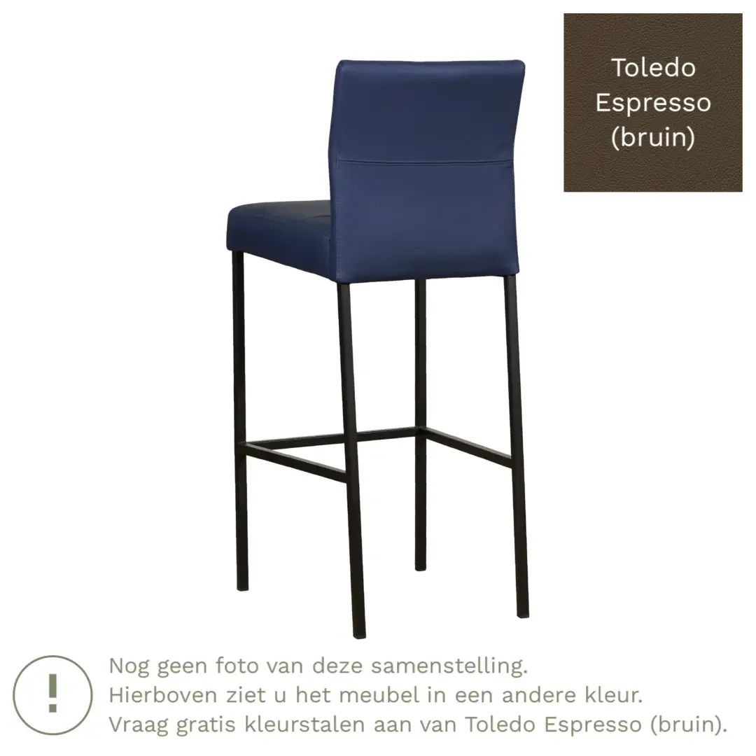 afbeelding van Leren barkruk Bright hoog - Toledo Espresso (bruin) - Poten staal vierkant zwart