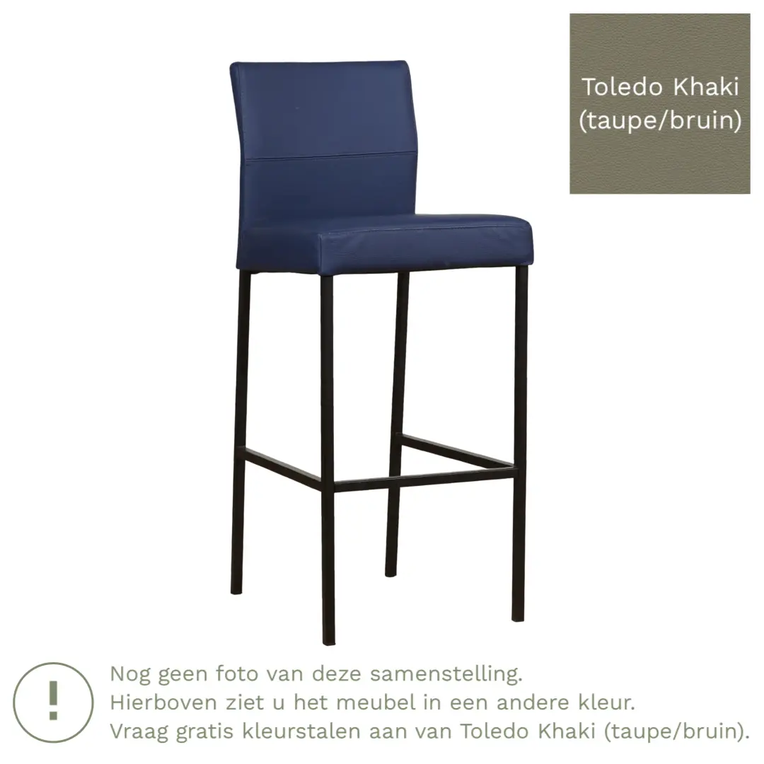 afbeelding van Leren barkruk Bright hoog - Toledo Khaki (taupe/bruin) - Poten staal vierkant RVS