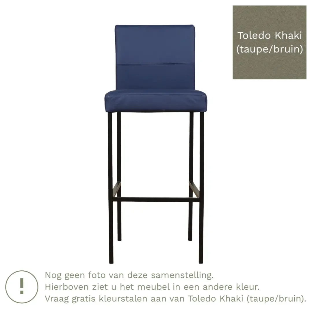 afbeelding van Leren barkruk Bright hoog - Toledo Khaki (taupe/bruin) - Poten staal vierkant RVS