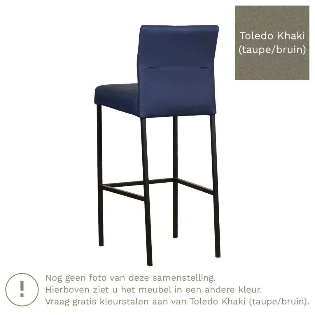 afbeelding van Leren barkruk Bright hoog - Toledo Khaki (taupe/bruin) - Poten staal vierkant RVS