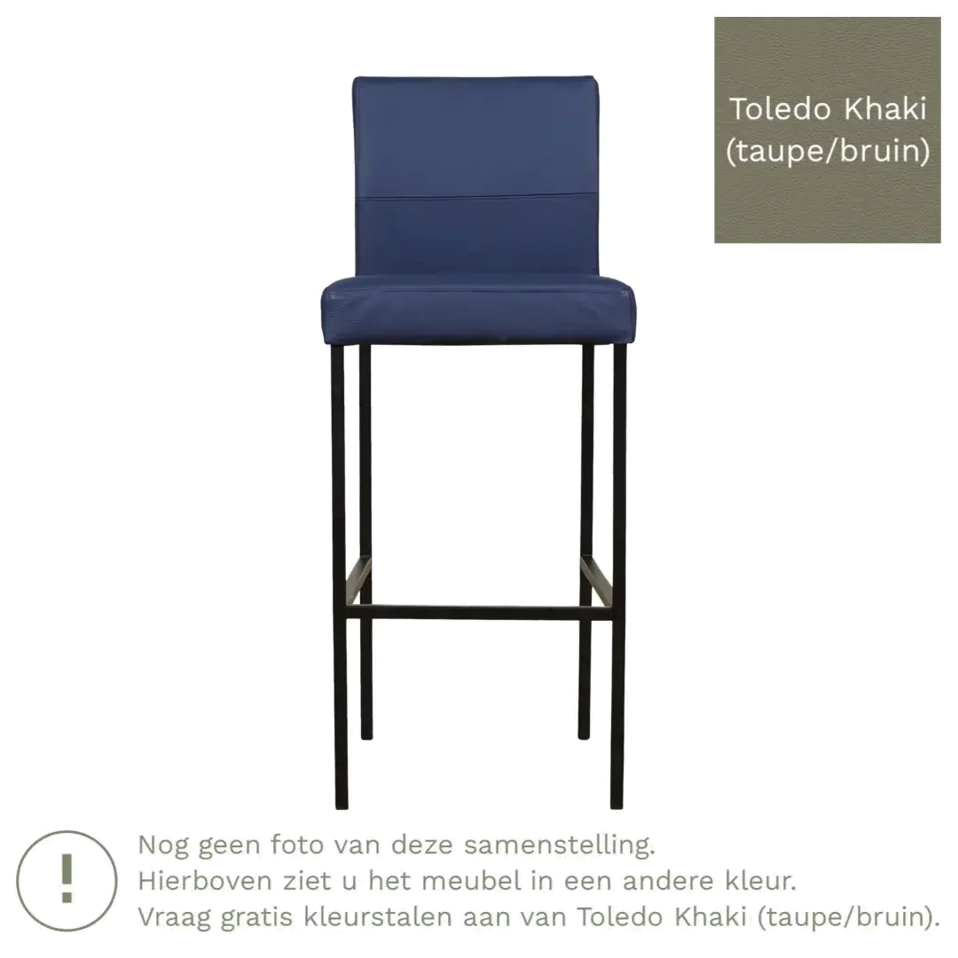 afbeelding van Leren barkruk Bright hoog - Toledo Khaki (taupe/bruin) - Poten staal vierkant zwart